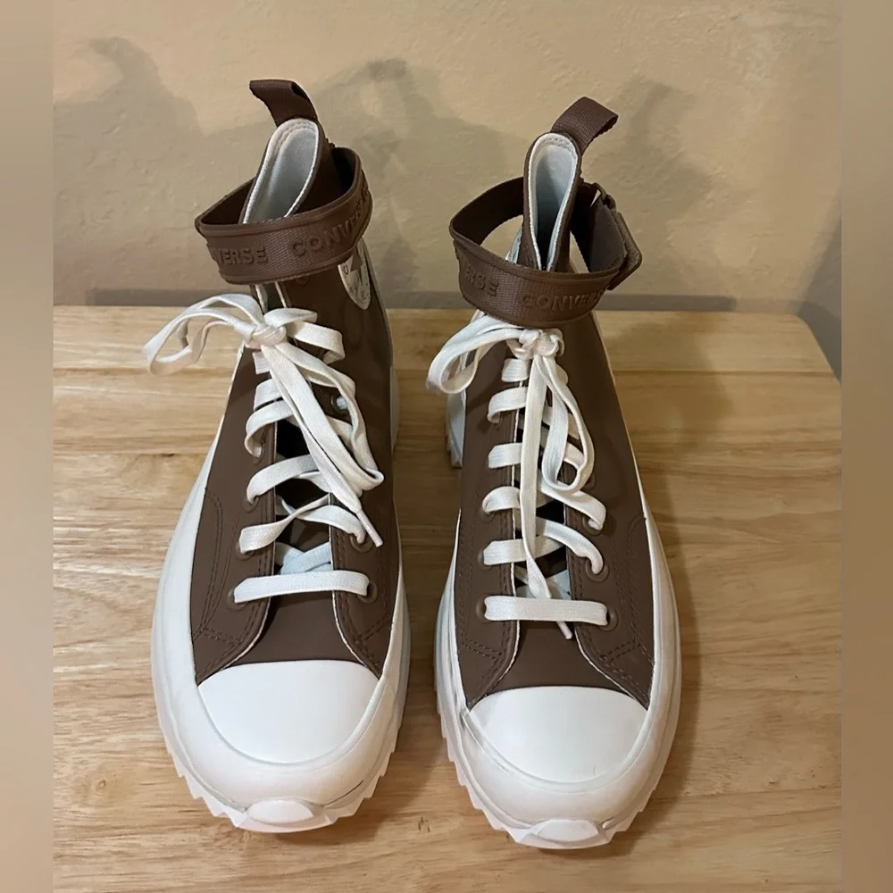 Converse Platform High-Top Sneakers in Brown and White - Picture 3 of 7